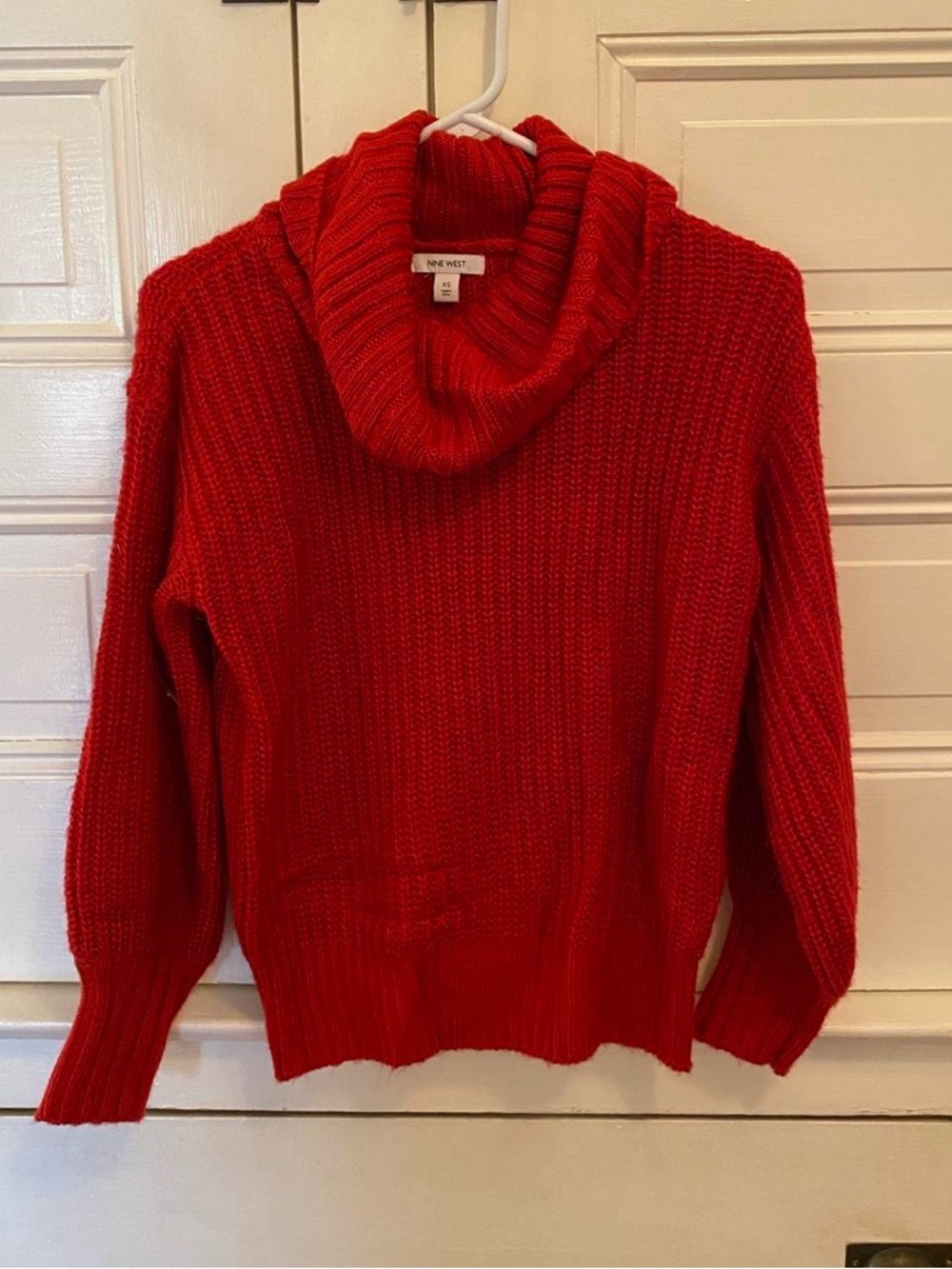 Nine West Bright Red Ribbed Cowl Neck Sweater